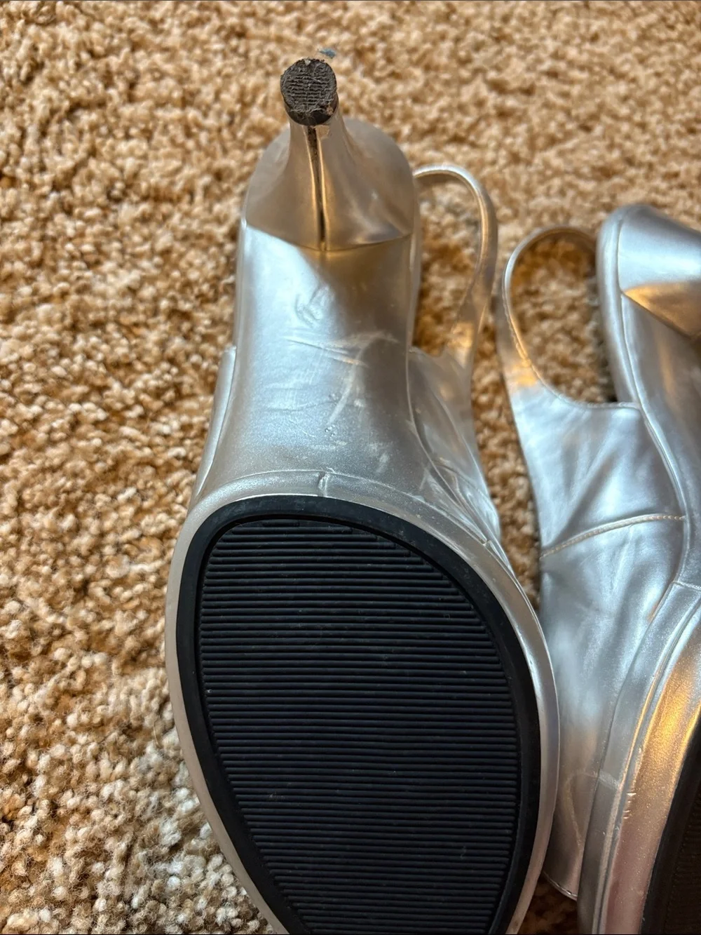 Metaphor Metallic Silver Slingback Peep Toe Heels Sandals 8M
